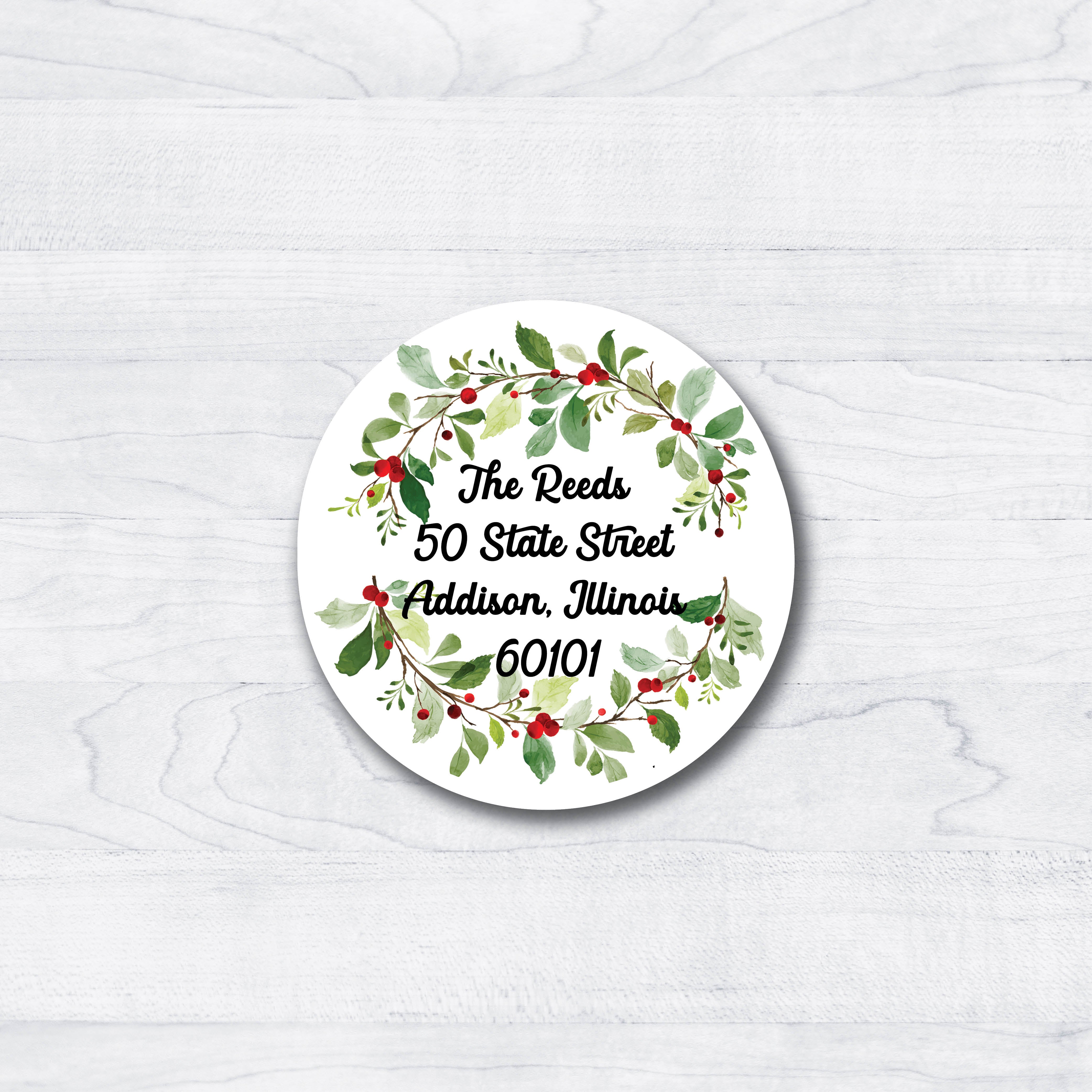 Red & Green Round Return Address Labels or Gift Tags